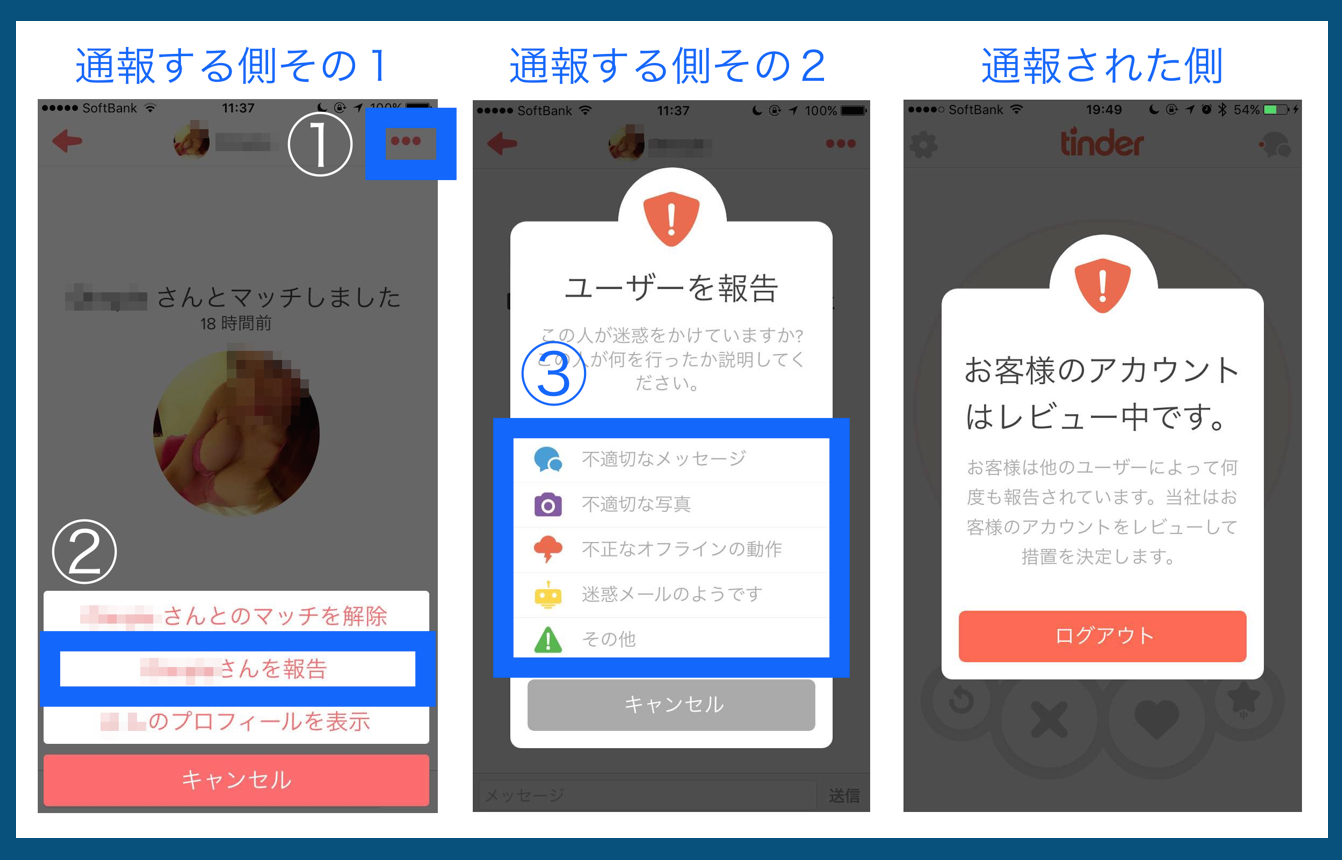 Tinder 通報画面